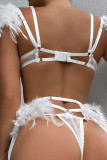 Sexy Solid Patchwork See-through Feathers Chains Valentines Day Lingerie