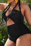 Sexy Solid Hollowed Out Backless Halter Plus Size Swimwear (With Paddings)