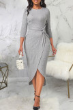 Casual Solid Patchwork Asymmetrical O Neck Straight Dresses