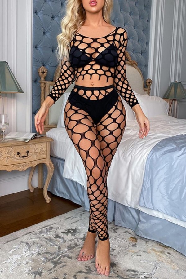 Sexy Solid Hollowed Out See-through Lingerie