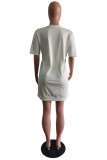 Casual Letter Print Hollowed Out O Neck Short Sleeve Dress