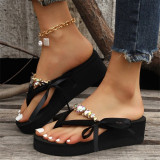 Casual Patchwork With Bow Round Comfortable Wedges Shoes (Heel Height 1.97in)