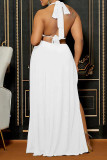 Sexy Solid Bandage Hollowed Out Backless Slit Halter Straight Dresses