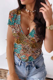 Casual Print Patchwork V Neck T-Shirts
