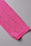 Sexy Patchwork Hot Drilling See-through O Neck One Step Skirt Dresses
