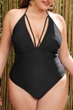 Sexy Solid Bandage Backless Halter Plus Size Swimwear (With Paddings)