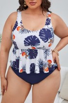 Sexy Print Backless U Neck Plus Size Swimwear (With Paddings)