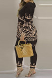 Casual Print Patchwork V Neck Long Sleeve Two Pieces