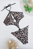 Sexy Print Leopard Bandage Hollowed Out Backless Swimwears (With Paddings)