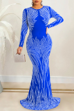 Sexy Hot Drilling Patchwork O Neck Trumpet Mermaid Dresses