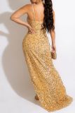 Sexy Patchwork Sequins High Opening Spaghetti Strap Trumpet Mermaid Dresses