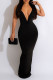 Sexy Solid Patchwork V Neck Long Dress Dresses