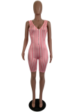 Casual Striped Patchwork V Neck Skinny Rompers