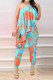 Casual Print Patchwork Oblique Collar Regular Jumpsuits