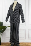 Casual Striped Patchwork Turn-back Collar Long Sleeve Two Pieces