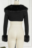 Street Solid Patchwork Feathers Asymmetrical Outerwear