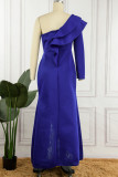 Elegant Solid Patchwork Flounce Asymmetrical Collar Evening Dress Dresses