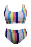 Sexy Striped Print Backless U Neck Plus Size Swimwear (With Paddings)
