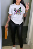 Sexy Daily Butterfly Print Patchwork O Neck T-Shirts
