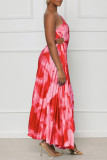 Sexy Elegant Print Patchwork Fold Asymmetrical Oblique Collar Irregular Dress Dresses