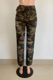 Casual Camouflage Print Ripped Regular High Waist Conventional Full Print Bottoms