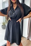 Casual Solid Patchwork Turndown Collar Short Sleeve Dress