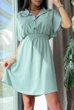Casual Solid Patchwork Turndown Collar Short Sleeve Dress