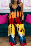 Casual Street Print Patchwork Spaghetti Strap Plus Size Jumpsuits