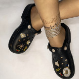 Casual Hollowed Out Patchwork Metal Accessories Decoration Round Comfortable Shoes