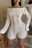 Sexy Solid Hollowed Out Backless Off the Shoulder Skinny Romper