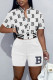 Casual Print Patchwork Buckle Mandarin Collar Short Sleeve Two Pieces