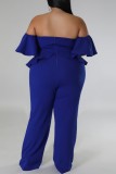 Sexy Casual Solid Backless Off the Shoulder Plus Size Jumpsuits