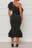 Sexy Formal Solid Patchwork Backless Oblique Collar Evening Dress Dresses