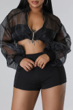 Sexy Solid Patchwork Zipper Long Sleeve Two Pieces