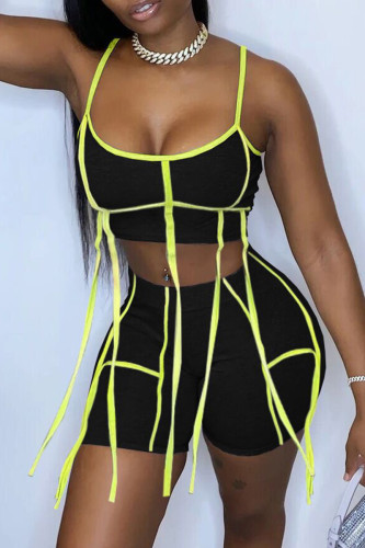 Sexy Casual Solid Patchwork Backless Spaghetti Strap Sleeveless Two Pieces