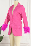 Casual Solid Patchwork Buttons Feathers Turn-back Collar Outerwear