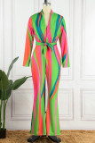 Sexy Striped Print Patchwork V Neck Straight Jumpsuits