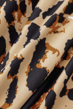 Sexy Print Leopard Patchwork Asymmetrical Collar A Line Dresses