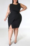 Casual Solid Patchwork O Neck Sleeveless Dress Plus Size Dresses