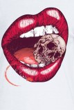 Street Vintage Lips Printed Patchwork O Neck T-Shirts
