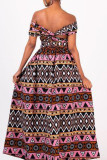 Vintage Elegant Print Bandage Patchwork Slit V Neck A Line Dresses