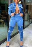 Europe and America Patchwork Solid Skinny Long Sleeve Two Pieces