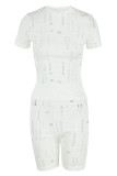 Fashion Sexy Solid Ripped Hollowed Out O Neck Short Sleeve Two Pieces