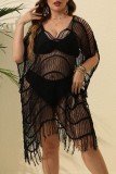 Sexy Solid Hollowed Out See-through V Neck Beach Dress Plus Size Swimwear