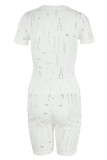 Fashion Sexy Solid Ripped Hollowed Out O Neck Short Sleeve Two Pieces