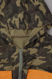 Street Print Camouflage Print Patchwork Pocket Zipper Hooded Collar Outerwear