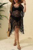 Sexy Solid Hollowed Out See-through V Neck Beach Dress Plus Size Swimwear