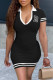 Casual Letter Embroidery Patchwork V Neck Short Sleeve Dress