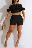 Sexy Casual Solid Backless Off the Shoulder Short Sleeve Two Pieces