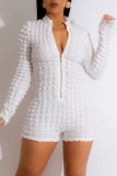 Casual Solid Patchwork Zipper Collar Skinny Rompers
